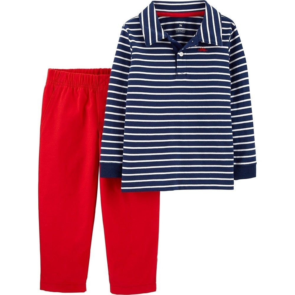 Carter's Striped Polo & Canvas Pant Set (2 Piece)